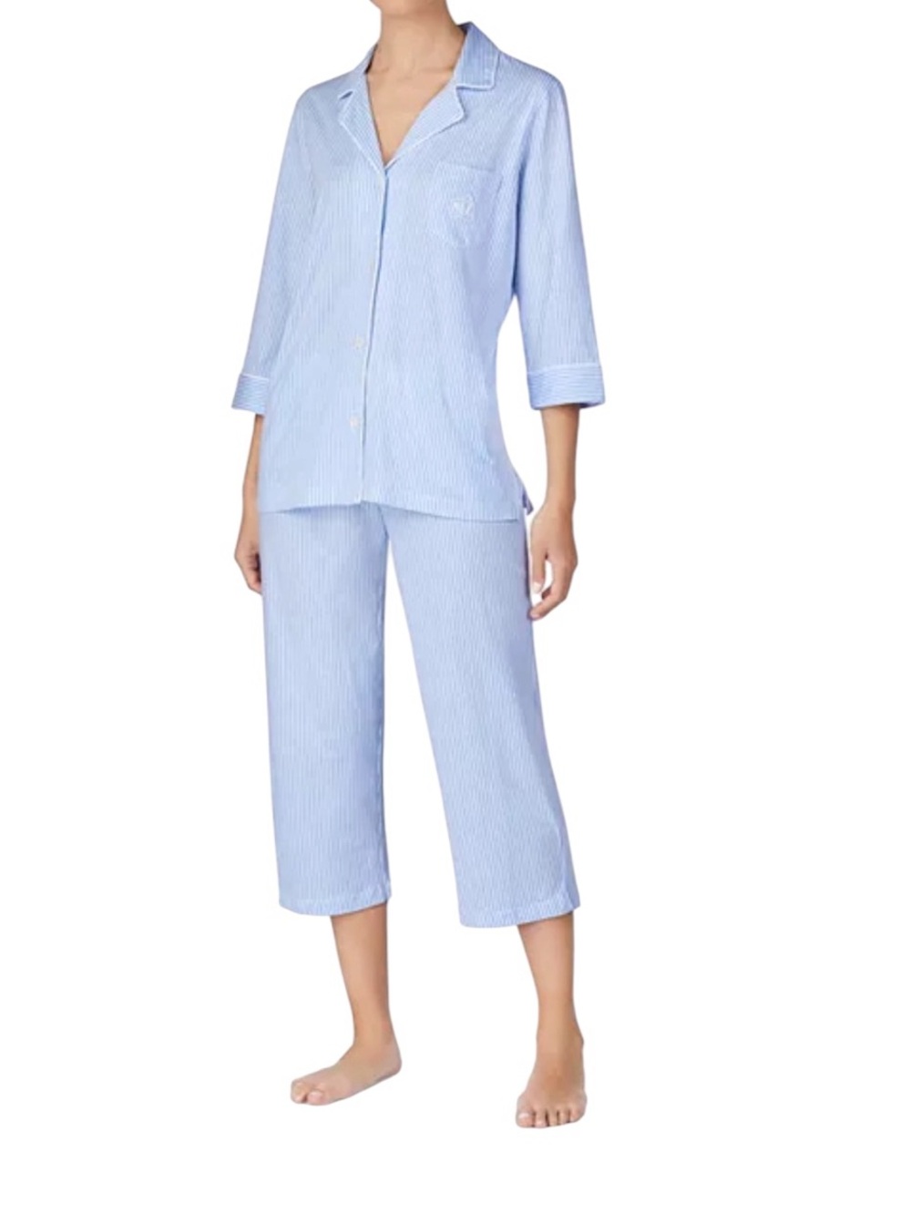 Lauren Ralph Lauren Women’s Bingham Knits Cotton Jersey Cropped PJ Set Preppy